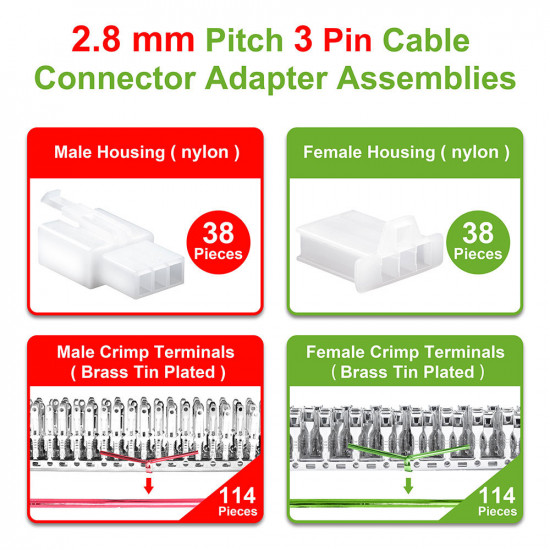 2.8 mm Pitch 3 Pin Automotive Cable Connector Adapter Assemblies Kit.