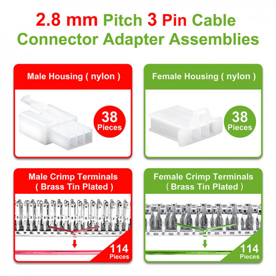 2.8 mm Pitch 3 Pin Automotive Cable Connector Adapter Assemblies Kit. 2.8 mm Pitch 3 Pin Automotive Cable Connector Adapter Assemblies Kit.