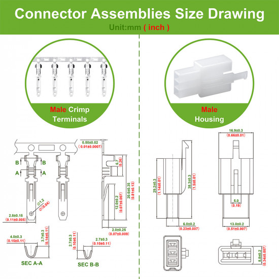 2.8 mm Pitch 3 Pin Automotive Cable Connector Adapter Assemblies Kit. 2.8 mm Pitch 3 Pin Automotive Cable Connector Adapter Assemblies Kit.