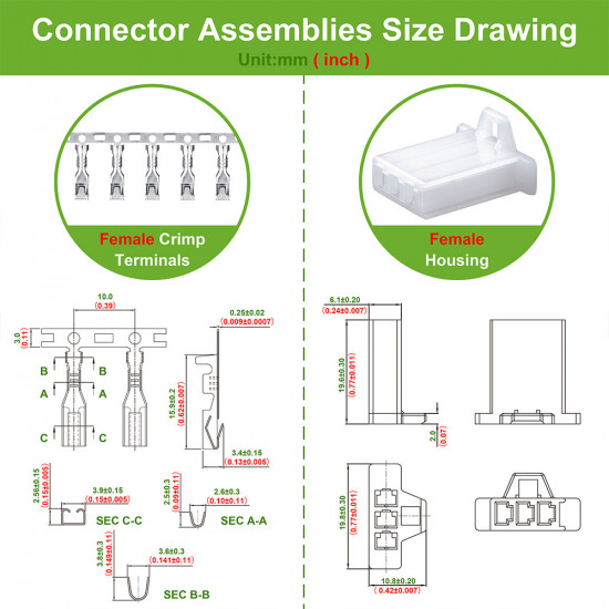 2.8 mm Pitch 3 Pin Automotive Cable Connector Adapter Assemblies Kit. 2.8 mm Pitch 3 Pin Automotive Cable Connector Adapter Assemblies Kit.