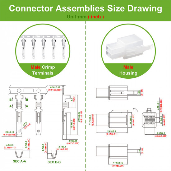 2.8 mm Pitch 4 Pin Automotive Cable Connector Adapter Assemblies Kit.