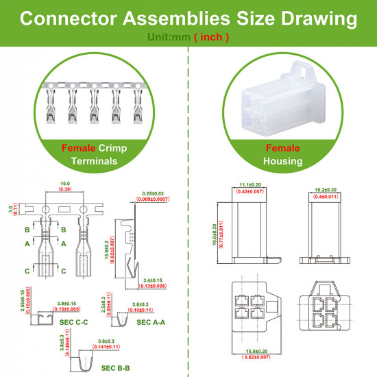 2.8 mm Pitch 4 Pin Automotive Cable Connector Adapter Assemblies Kit.