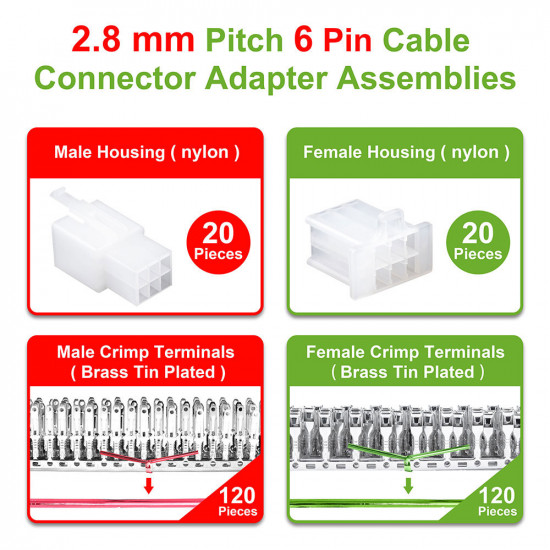 2.8 mm Pitch 6 Pin Automotive Cable Connector Adapter Assemblies Kit.