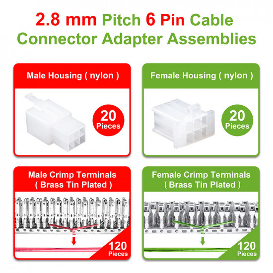 2.8 mm Pitch 6 Pin Automotive Cable Connector Adapter Assemblies Kit. 2.8 mm Pitch 6 Pin Automotive Cable Connector Adapter Assemblies Kit.