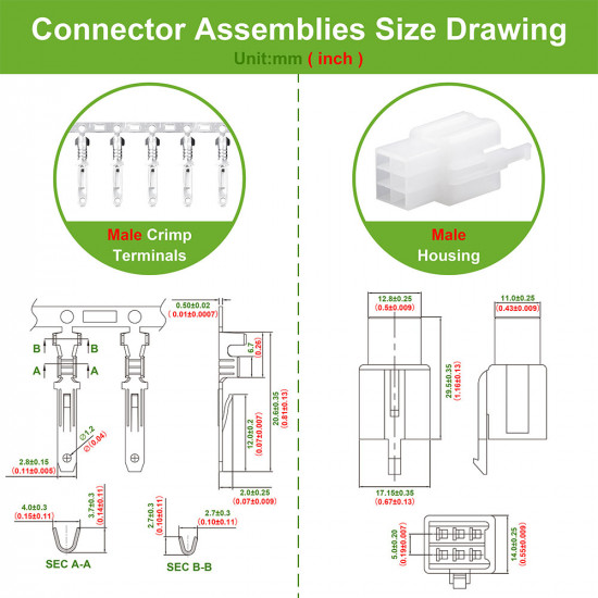 2.8 mm Pitch 6 Pin Automotive Cable Connector Adapter Assemblies Kit. 2.8 mm Pitch 6 Pin Automotive Cable Connector Adapter Assemblies Kit.