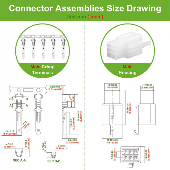 2.8 mm Pitch 6 Pin Automotive Cable Connector Adapter Assemblies Kit.