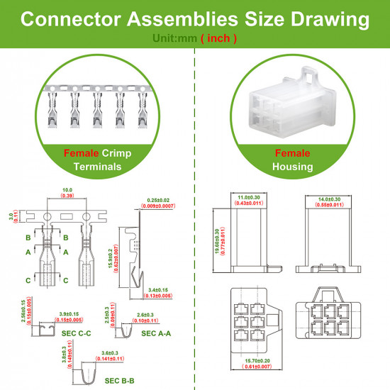 2.8 mm Pitch 6 Pin Automotive Cable Connector Adapter Assemblies Kit.