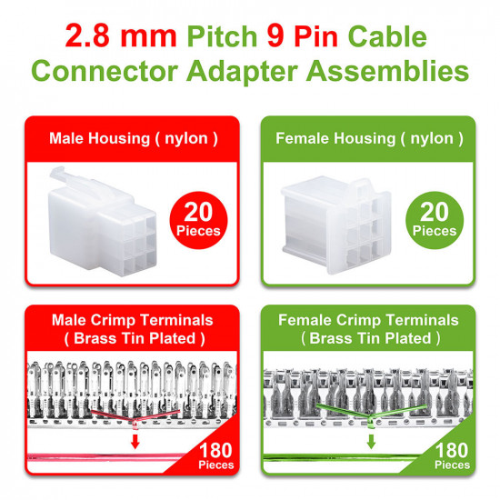 2.8 mm Pitch 9 Pin Automotive Cable Connector Adapter Assemblies Kit.