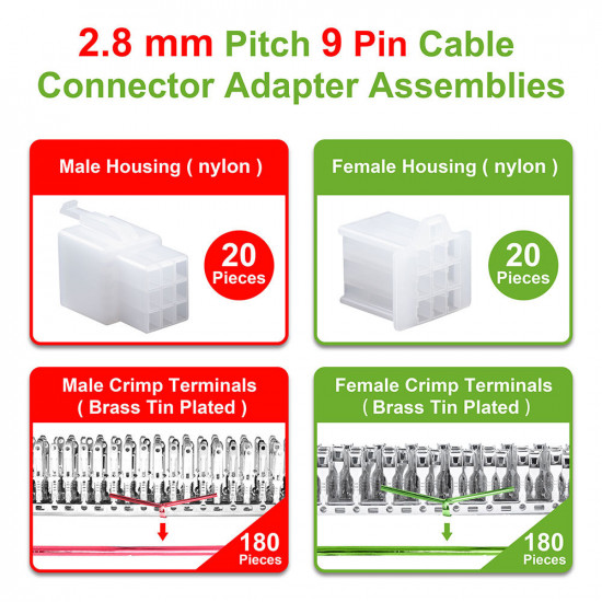 2.8 mm Pitch 9 Pin Automotive Cable Connector Adapter Assemblies Kit. 2.8 mm Pitch 9 Pin Automotive Cable Connector Adapter Assemblies Kit.