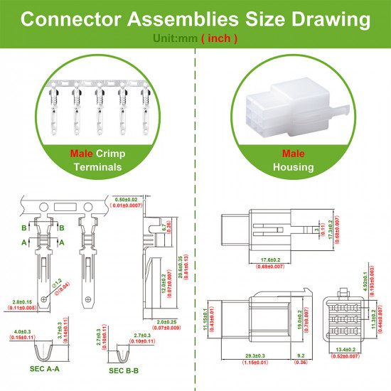 2.8 mm Pitch 9 Pin Automotive Cable Connector Adapter Assemblies Kit.