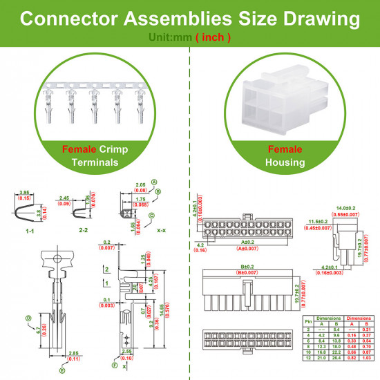 4.2 mm Pitch 6 Pin Automotive Cable Connector Adapter Assemblies Kit.