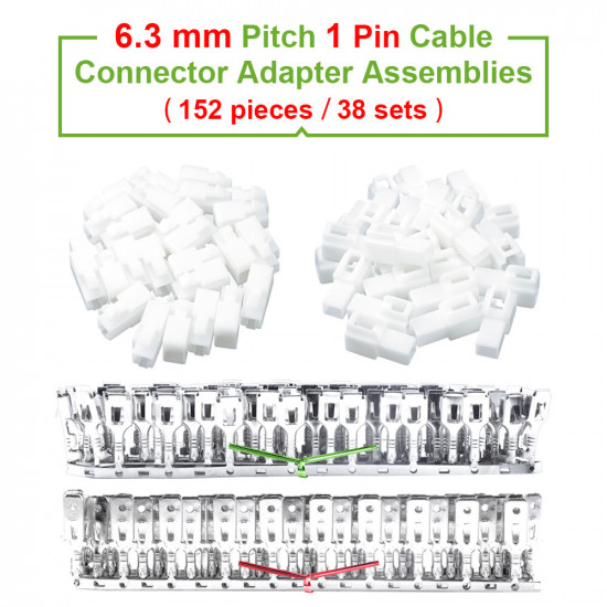 6.3 mm Pitch 1 Pin Automotive Cable Connector Adapter Assemblies Kit. 6.3 mm Pitch 1 Pin Automotive Cable Connector Adapter Assemblies Kit.