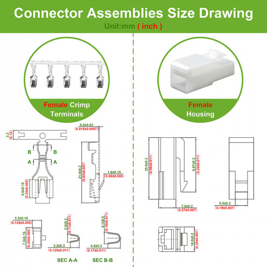 6.3 mm Pitch 1 Pin Automotive Cable Connector Adapter Assemblies Kit.