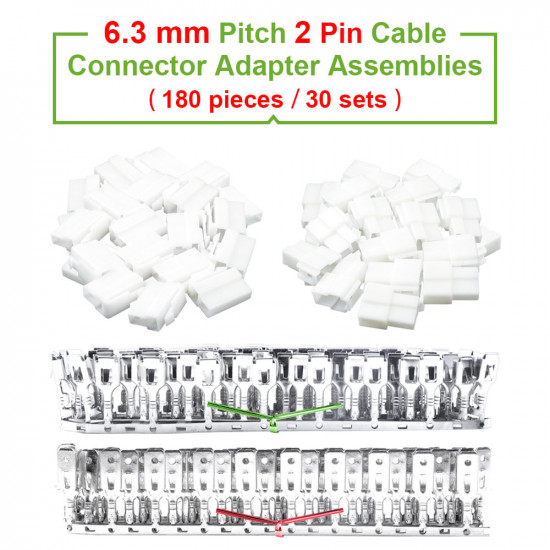 6.3 mm Pitch 2 Pin Automotive Cable Connector Adapter Assemblies Kit. 6.3 mm Pitch 2 Pin Automotive Cable Connector Adapter Assemblies Kit.
