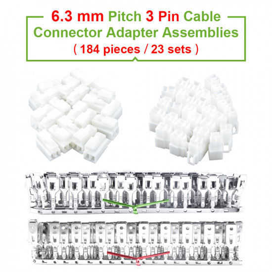 6.3 mm Pitch 3 Pin Automotive Cable Connector Adapter Assemblies Kit. 6.3 mm Pitch 3 Pin Automotive Cable Connector Adapter Assemblies Kit.