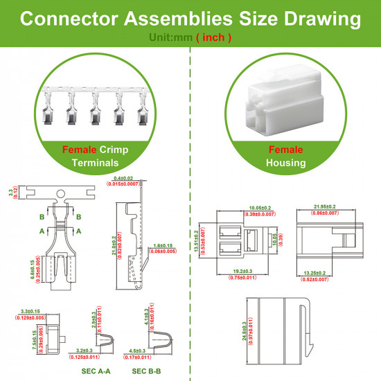 6.3 mm Pitch 3 Pin Automotive Cable Connector Adapter Assemblies Kit.