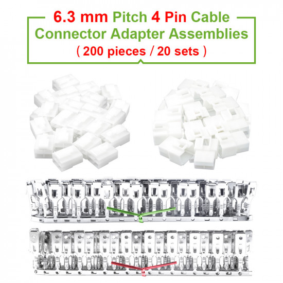 6.3 mm Pitch 4 Pin Automotive Cable Connector Adapter Assemblies Kit. 6.3 mm Pitch 4 Pin Automotive Cable Connector Adapter Assemblies Kit.