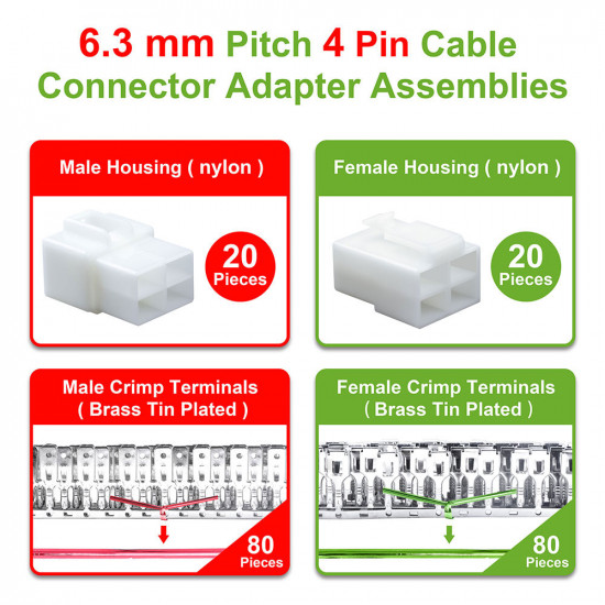 6.3 mm Pitch 4 Pin Automotive Cable Connector Adapter Assemblies Kit.