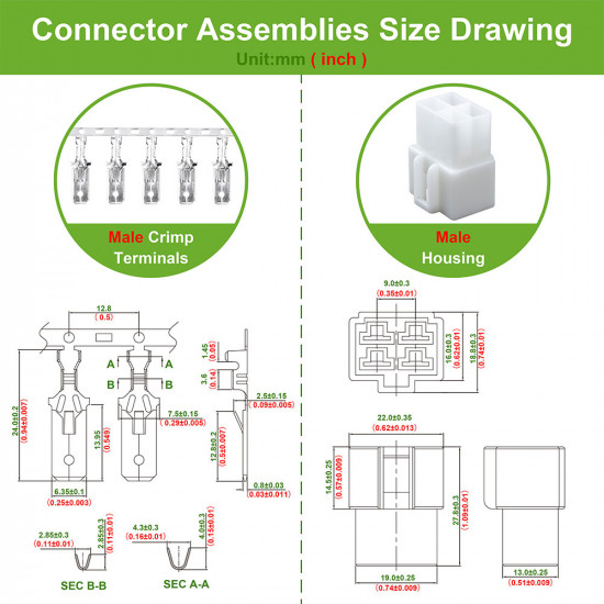 6.3 mm Pitch 4 Pin Automotive Cable Connector Adapter Assemblies Kit.