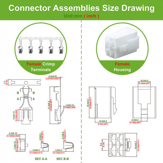 6.3 mm Pitch 4 Pin Automotive Cable Connector Adapter Assemblies Kit. 6.3 mm Pitch 4 Pin Automotive Cable Connector Adapter Assemblies Kit.