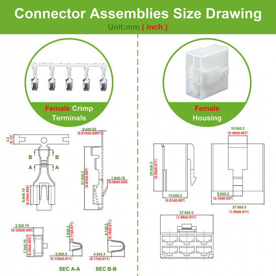 6.3 mm Pitch 6 Pin Automotive Cable Connector Adapter Assemblies Kit. 6.3 mm Pitch 6 Pin Automotive Cable Connector Adapter Assemblies Kit.