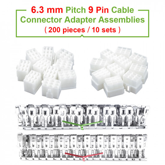 6.3 mm Pitch 9 Pin Automotive Cable Connector Adapter Assemblies Kit. 6.3 mm Pitch 9 Pin Automotive Cable Connector Adapter Assemblies Kit.