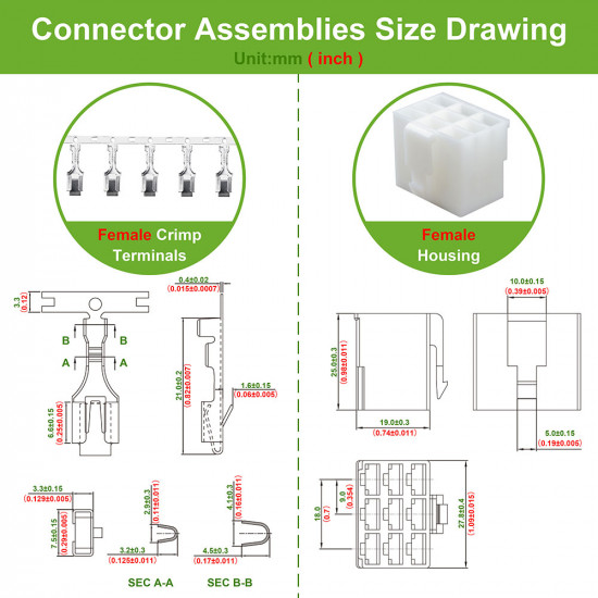 6.3 mm Pitch 9 Pin Automotive Cable Connector Adapter Assemblies Kit.