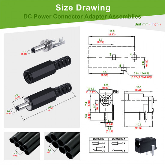 3.5*1.3 mm DC Power Male Plug and Female Socket with Shrink Tube. 3.5*1.3 mm DC Power Male Plug and Female Socket with Shrink Tube.