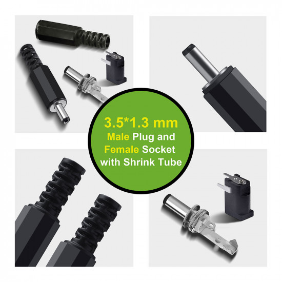 3.5*1.3 mm DC Power Male Plug and Female Socket with Shrink Tube. 3.5*1.3 mm DC Power Male Plug and Female Socket with Shrink Tube.