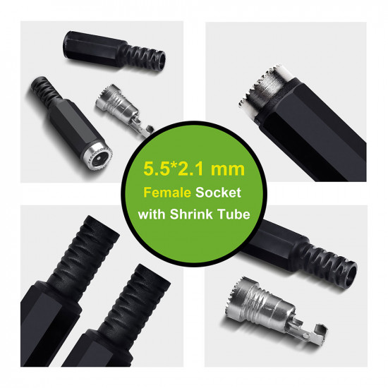 5.5*2.1 mm DC Power Female Plug with Shrink Tube. 5.5*2.1 mm DC Power Female Plug with Shrink Tube.