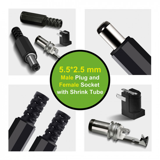 5.5*2.5 mm DC Power Male Plug and Female Socket with Shrink Tube. 5.5*2.5 mm DC Power Male Plug and Female Socket with Shrink Tube.