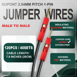 DuPont 2.54 mm 1-Pin Red Male-Male Connector 24AWG 20cm Silicone Cable (40 Sets / 120 Pcs)