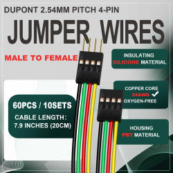 DuPont 2.54 mm 4-Pin Male-Female Connector 24AWG 20cm Silicone Cable (10 Sets / 60 Pcs)