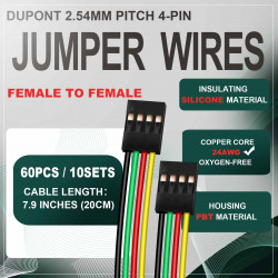 DuPont 2.54 mm 4-Pin Female-Female Connector 24AWG 20cm Silicone Cable (10 Sets / 60 Pcs)