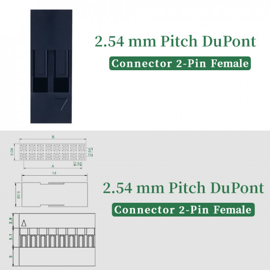 2.54 mm DuPont Double Row 2-Pin Female Connector Kit