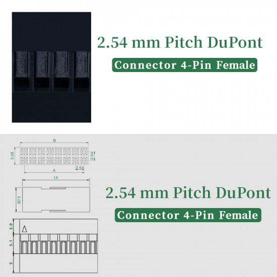 2.54 mm DuPont Double Row 4-Pin Female Connector Kit