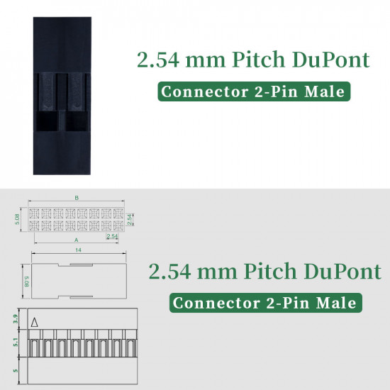 2.54 mm DuPont Double Row 2-Pin Male Connector Kit