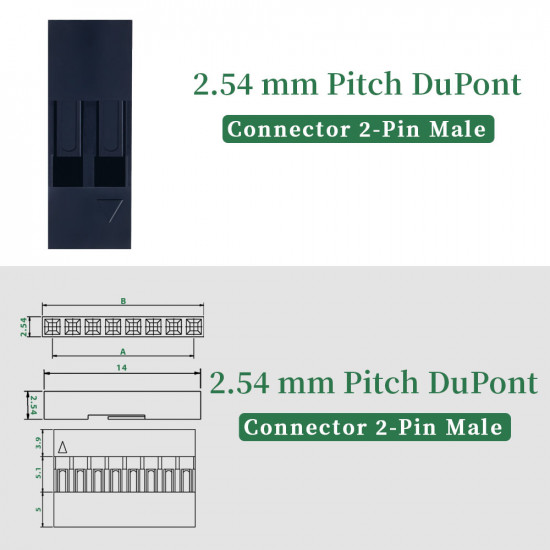 2.54 mm DuPont 2-Pin Male Connector Kit