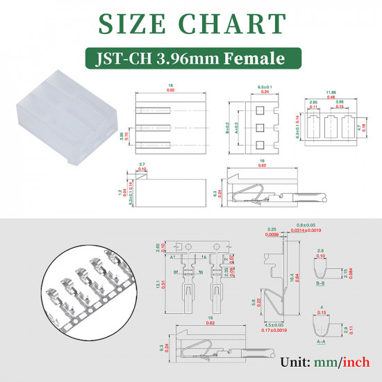 JST CH 3.96 mm 3-Pin Connector Kit