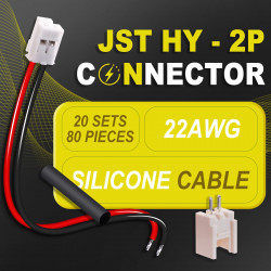 JST 2.0 mm HY 2-Pin Connector 22AWG 20cm Silicone Cable (20 Sets / 80 Pcs)