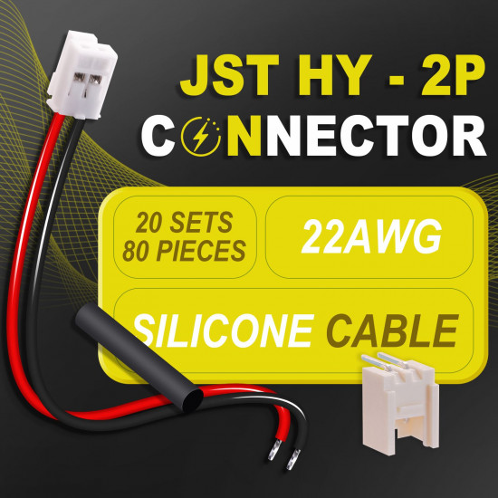 JST 2.0 mm HY SMD 2-Pin Connector 22AWG 20cm Silicone Cable (20 Sets / 80 Pcs) JST 2.0 mm HY SMD 2-Pin Connector 22AWG 20cm Silicone Cable (20 Sets / 80 Pcs)