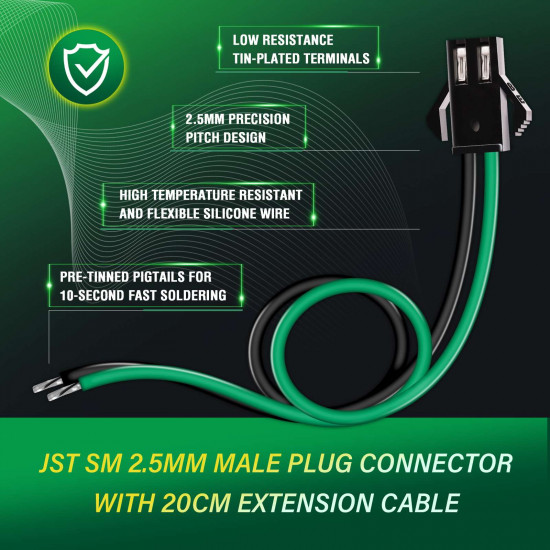 JST SM 2.5 mm 2 Pin Male Plug 20AWG 20cm Silicone Cable (20 Pieces) JST SM 2.5 mm 2 Pin Male Plug 20AWG 20cm Silicone Cable (20 Pieces)