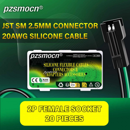 JST SM 2.5 mm 2 Pin Female Sockets 20AWG 20cm Silicone Cable (20 Pieces)