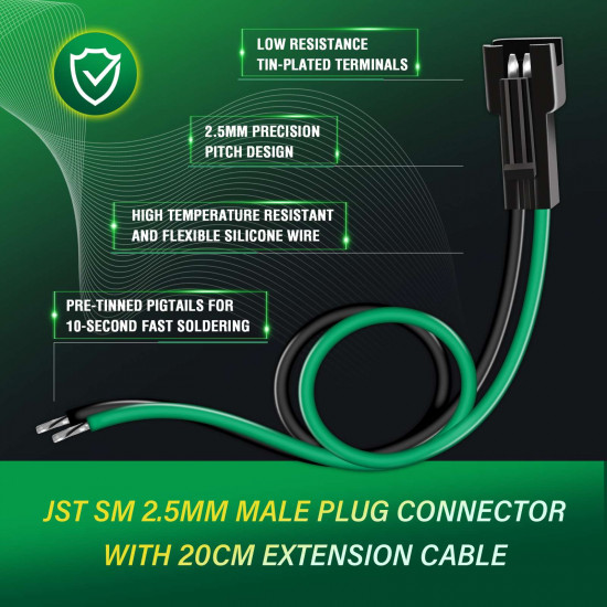 JST SM 2.5 mm 2 Pin Female Sockets 20AWG 20cm Silicone Cable (20 Pieces)