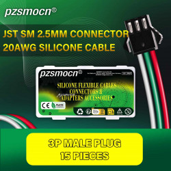 JST SM 2.5 mm 3 Pin Male Plug 20AWG 20cm Silicone Cable (15 Pieces)