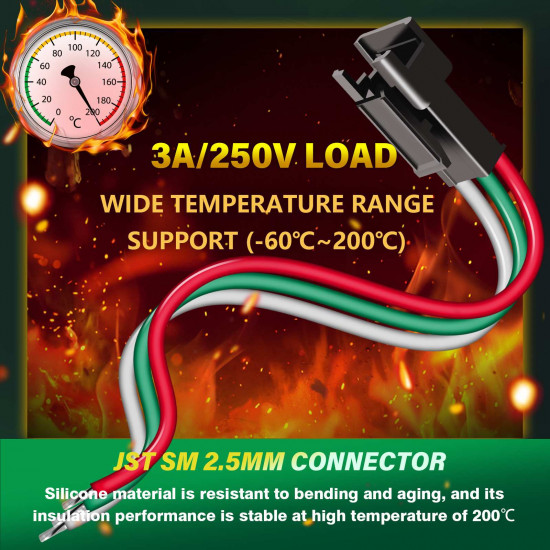 JST SM 2.5 mm 3 Pin Female Sockets 20AWG 20cm Silicone Cable (15 Pieces)