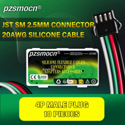 JST SM 2.5 mm 4 Pin Male Plug 20AWG 20cm Silicone Cable (10 Pieces)