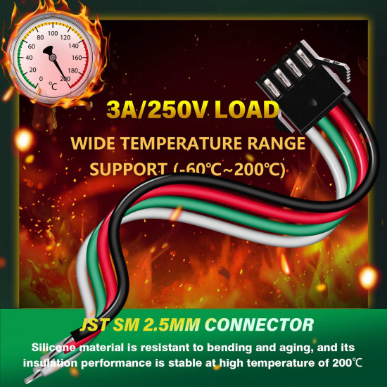 JST SM 2.5 mm 4 Pin Male Plug 20AWG 20cm Silicone Cable (10 Pieces)