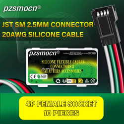 JST SM 2.5 mm 4 Pin Female Sockets 20AWG 20cm Silicone Cable (10 Pieces)
