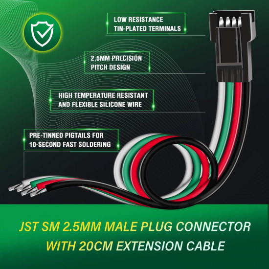JST SM 2.5 mm 4 Pin Female Sockets 20AWG 20cm Silicone Cable (10 Pieces)